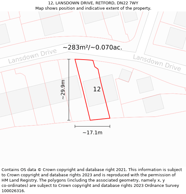 12, LANSDOWN DRIVE, RETFORD, DN22 7WY: Plot and title map