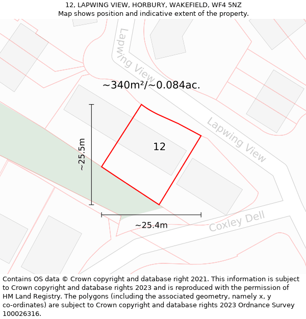 12, LAPWING VIEW, HORBURY, WAKEFIELD, WF4 5NZ: Plot and title map