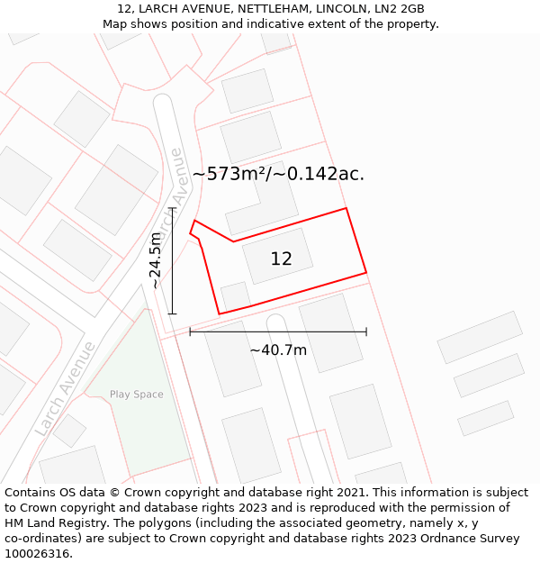 12, LARCH AVENUE, NETTLEHAM, LINCOLN, LN2 2GB: Plot and title map