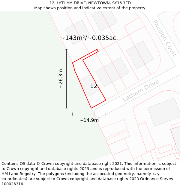 12, LATHAM DRIVE, NEWTOWN, SY16 1ED: Plot and title map