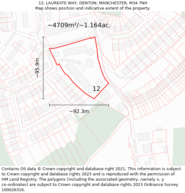 12, LAUREATE WAY, DENTON, MANCHESTER, M34 7NH: Plot and title map