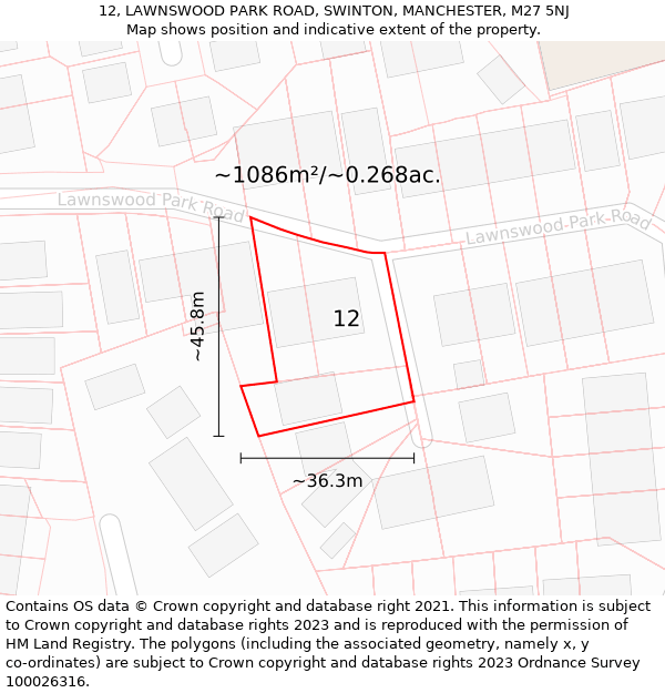 12, LAWNSWOOD PARK ROAD, SWINTON, MANCHESTER, M27 5NJ: Plot and title map