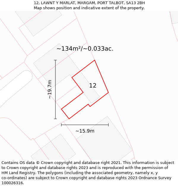 12, LAWNT Y MARLAT, MARGAM, PORT TALBOT, SA13 2BH: Plot and title map