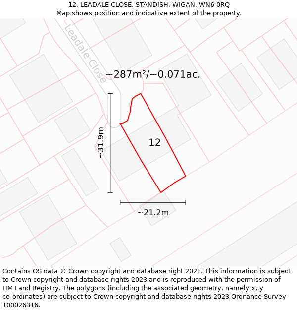 12, LEADALE CLOSE, STANDISH, WIGAN, WN6 0RQ: Plot and title map