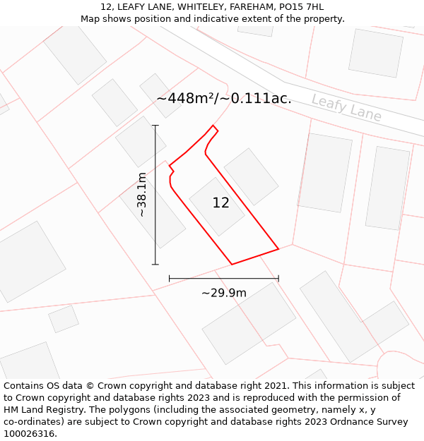 12, LEAFY LANE, WHITELEY, FAREHAM, PO15 7HL: Plot and title map