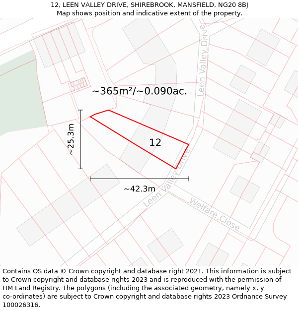 12, LEEN VALLEY DRIVE, SHIREBROOK, MANSFIELD, NG20 8BJ: Plot and title map