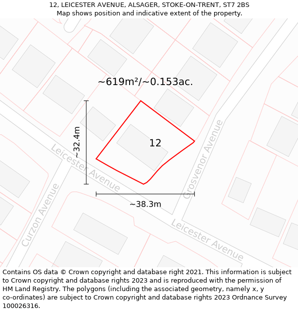 12, LEICESTER AVENUE, ALSAGER, STOKE-ON-TRENT, ST7 2BS: Plot and title map