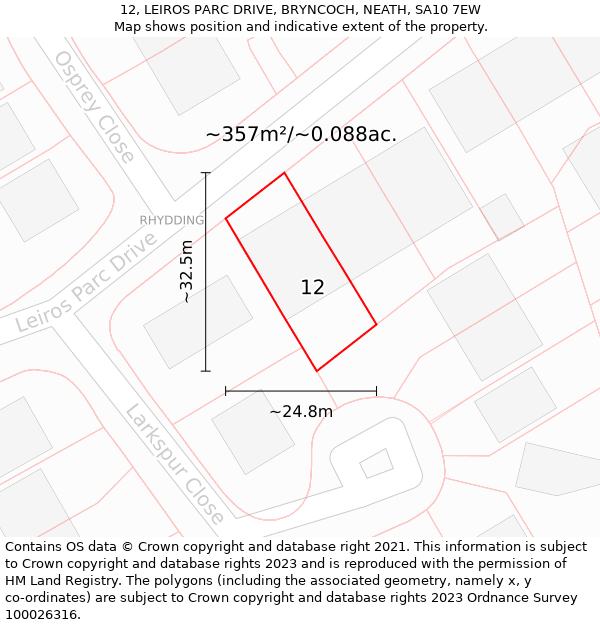 12, LEIROS PARC DRIVE, BRYNCOCH, NEATH, SA10 7EW: Plot and title map