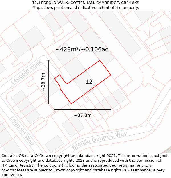 12, LEOPOLD WALK, COTTENHAM, CAMBRIDGE, CB24 8XS: Plot and title map