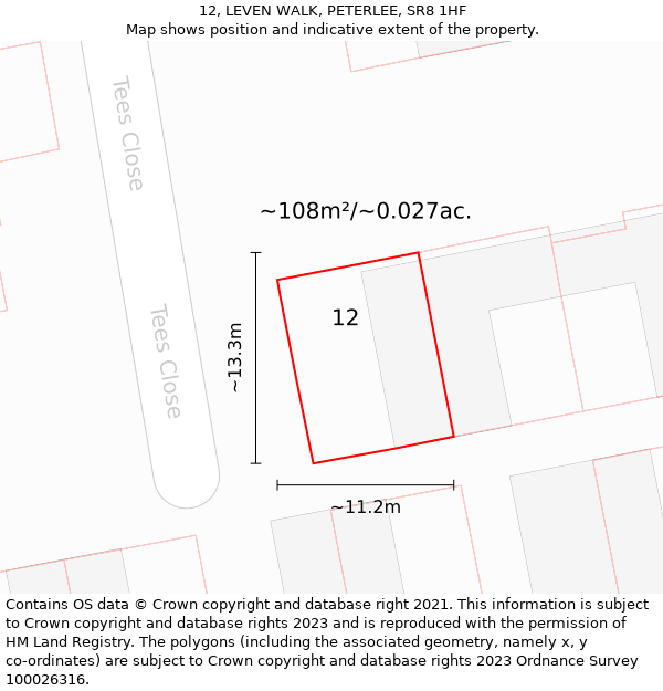 12, LEVEN WALK, PETERLEE, SR8 1HF: Plot and title map