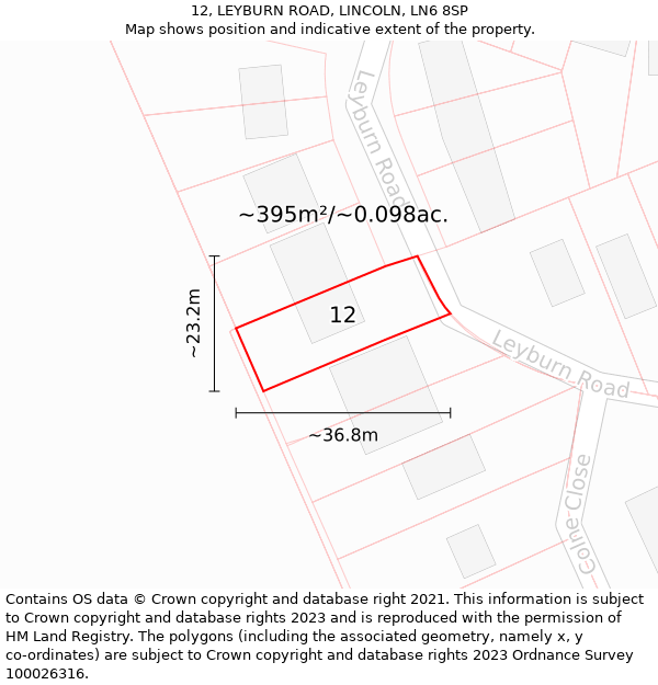 12, LEYBURN ROAD, LINCOLN, LN6 8SP: Plot and title map