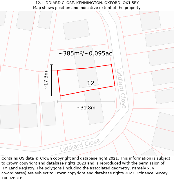 12, LIDDIARD CLOSE, KENNINGTON, OXFORD, OX1 5RY: Plot and title map