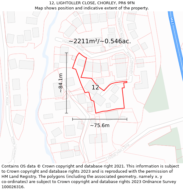 12, LIGHTOLLER CLOSE, CHORLEY, PR6 9FN: Plot and title map