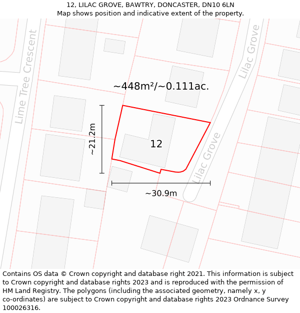 12, LILAC GROVE, BAWTRY, DONCASTER, DN10 6LN: Plot and title map