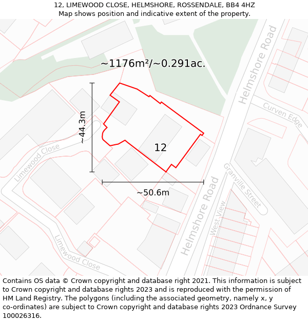 12, LIMEWOOD CLOSE, HELMSHORE, ROSSENDALE, BB4 4HZ: Plot and title map