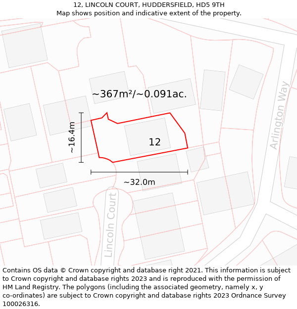 12, LINCOLN COURT, HUDDERSFIELD, HD5 9TH: Plot and title map