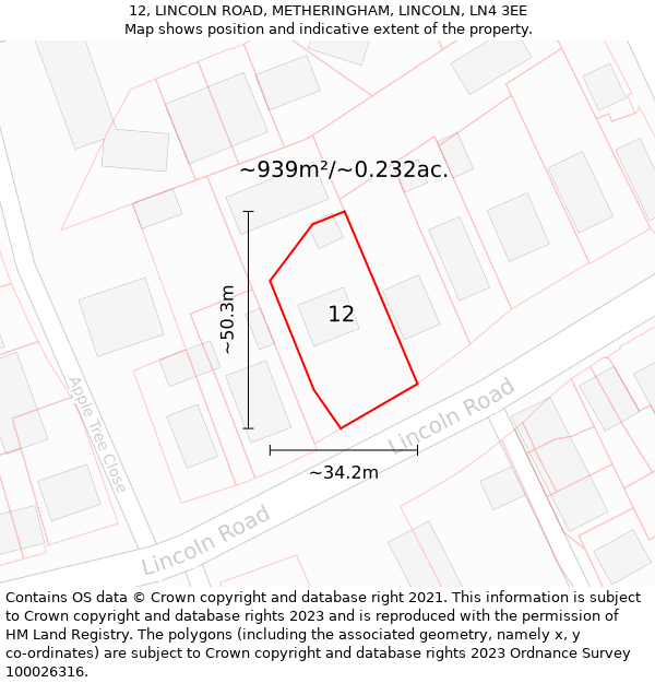 12, LINCOLN ROAD, METHERINGHAM, LINCOLN, LN4 3EE: Plot and title map