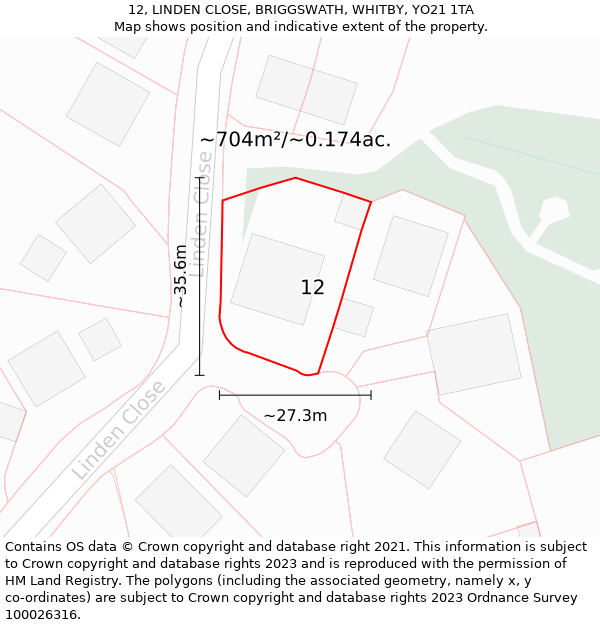 12, LINDEN CLOSE, BRIGGSWATH, WHITBY, YO21 1TA: Plot and title map