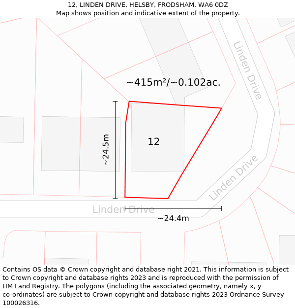 12, LINDEN DRIVE, HELSBY, FRODSHAM, WA6 0DZ: Plot and title map