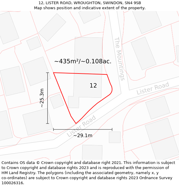 12, LISTER ROAD, WROUGHTON, SWINDON, SN4 9SB: Plot and title map