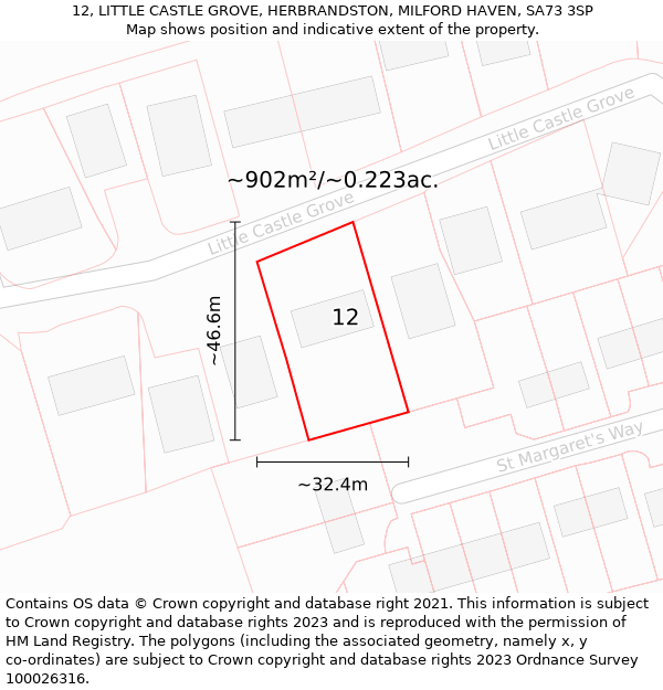 12, LITTLE CASTLE GROVE, HERBRANDSTON, MILFORD HAVEN, SA73 3SP: Plot and title map