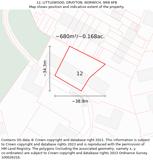 12, LITTLEWOOD, DRAYTON, NORWICH, NR8 6FB: Plot and title map