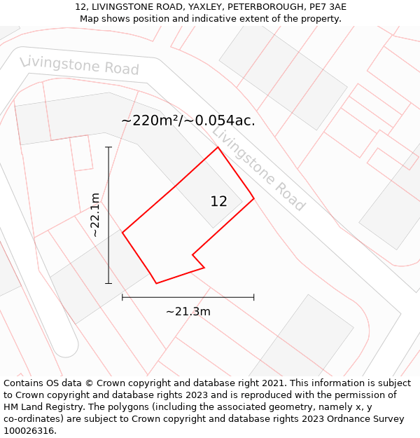 12, LIVINGSTONE ROAD, YAXLEY, PETERBOROUGH, PE7 3AE: Plot and title map