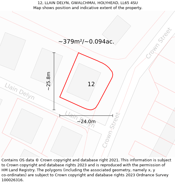 12, LLAIN DELYN, GWALCHMAI, HOLYHEAD, LL65 4SU: Plot and title map