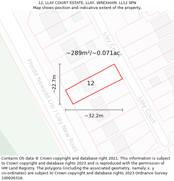 12, LLAY COURT ESTATE, LLAY, WREXHAM, LL12 0PN: Plot and title map