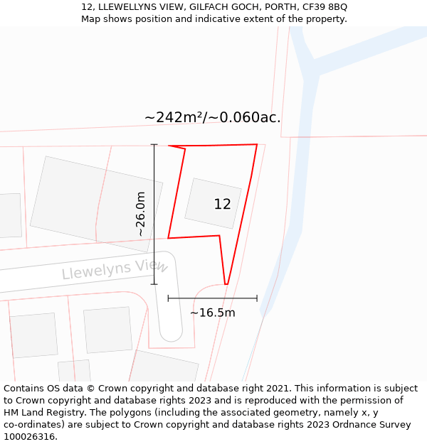 12, LLEWELLYNS VIEW, GILFACH GOCH, PORTH, CF39 8BQ: Plot and title map