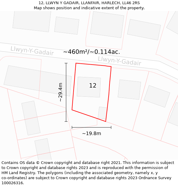 12, LLWYN Y GADAIR, LLANFAIR, HARLECH, LL46 2RS: Plot and title map