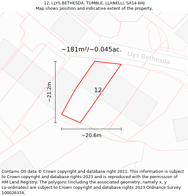 12, LLYS BETHESDA, TUMBLE, LLANELLI, SA14 6HJ: Plot and title map