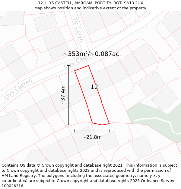 12, LLYS CASTELL, MARGAM, PORT TALBOT, SA13 2UX: Plot and title map