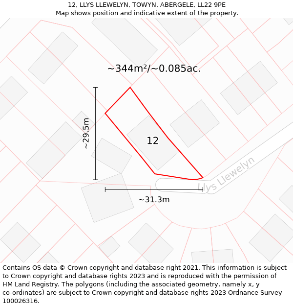 12, LLYS LLEWELYN, TOWYN, ABERGELE, LL22 9PE: Plot and title map