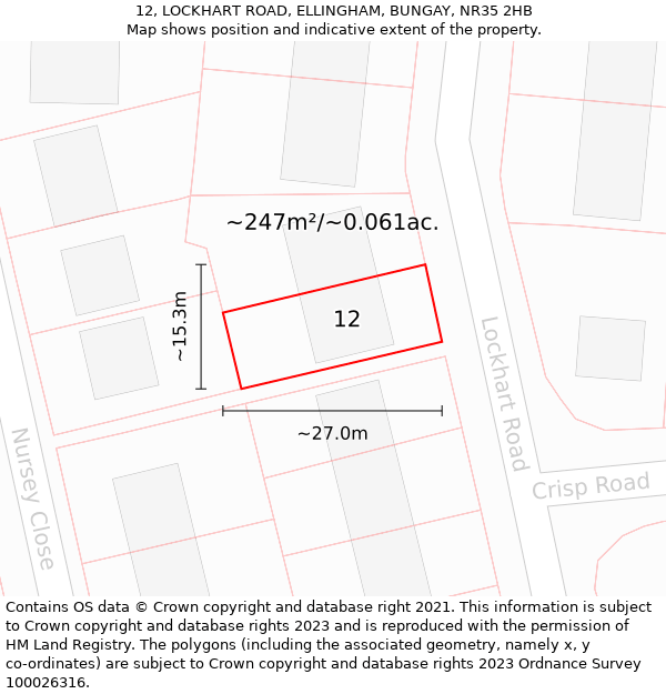 12, LOCKHART ROAD, ELLINGHAM, BUNGAY, NR35 2HB: Plot and title map