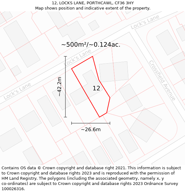 12, LOCKS LANE, PORTHCAWL, CF36 3HY: Plot and title map