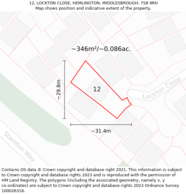 12, LOCKTON CLOSE, HEMLINGTON, MIDDLESBROUGH, TS8 9RH: Plot and title map