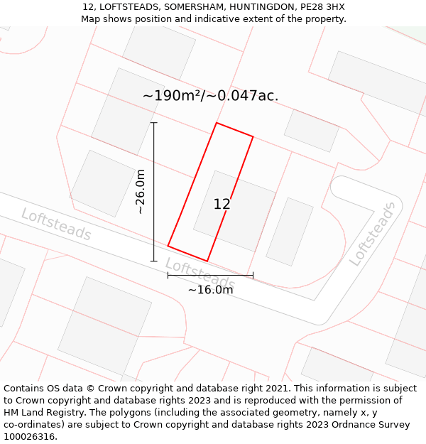 12, LOFTSTEADS, SOMERSHAM, HUNTINGDON, PE28 3HX: Plot and title map