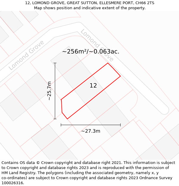 12, LOMOND GROVE, GREAT SUTTON, ELLESMERE PORT, CH66 2TS: Plot and title map