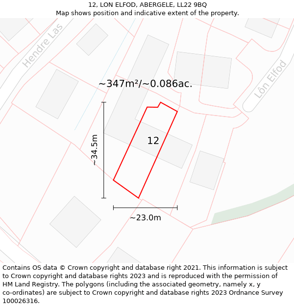 12, LON ELFOD, ABERGELE, LL22 9BQ: Plot and title map