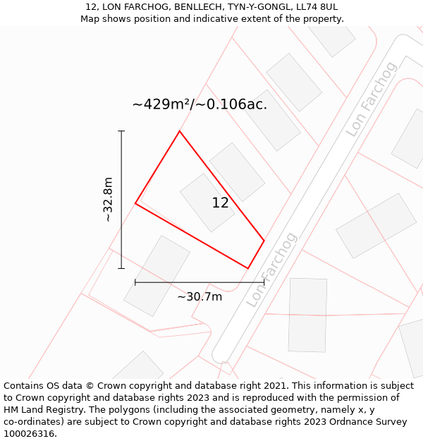 12, LON FARCHOG, BENLLECH, TYN-Y-GONGL, LL74 8UL: Plot and title map