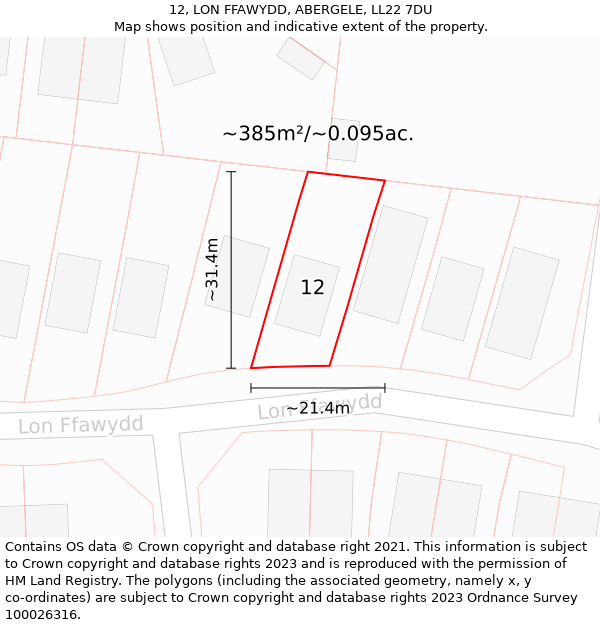 12, LON FFAWYDD, ABERGELE, LL22 7DU: Plot and title map