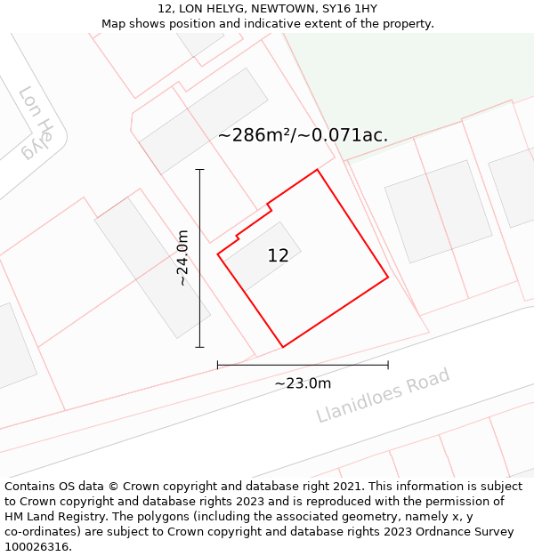 12, LON HELYG, NEWTOWN, SY16 1HY: Plot and title map