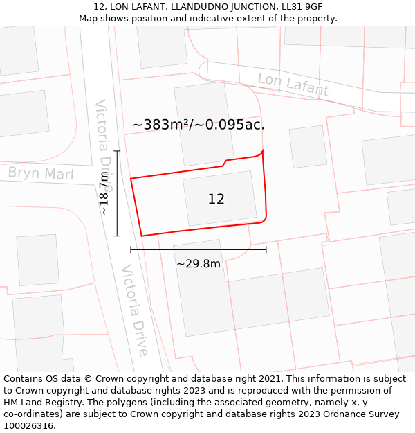 12, LON LAFANT, LLANDUDNO JUNCTION, LL31 9GF: Plot and title map