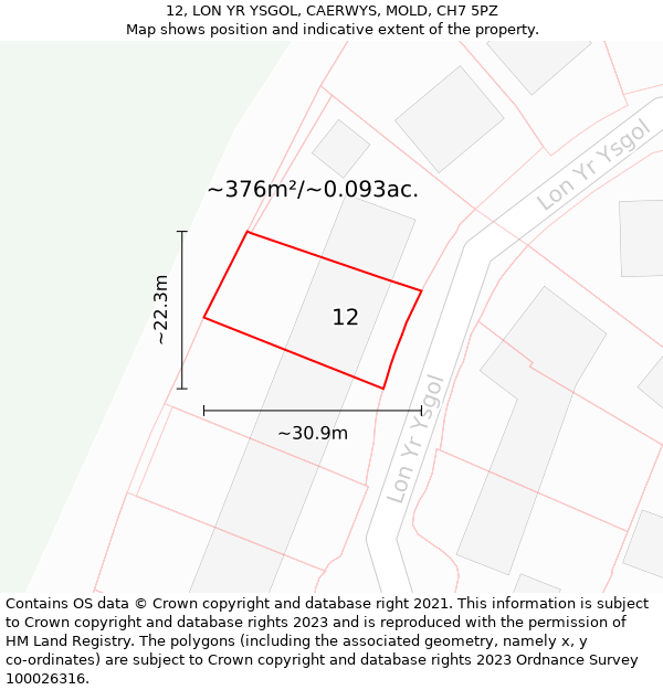 12, LON YR YSGOL, CAERWYS, MOLD, CH7 5PZ: Plot and title map