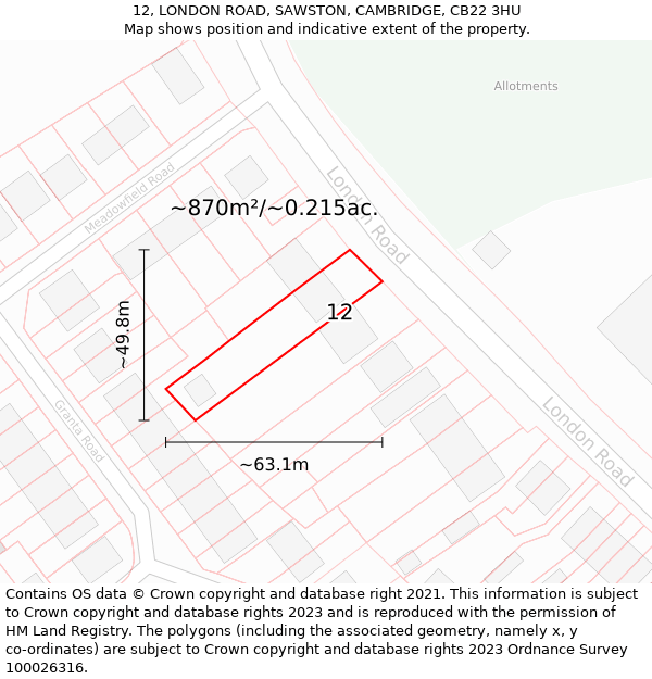 12, LONDON ROAD, SAWSTON, CAMBRIDGE, CB22 3HU: Plot and title map