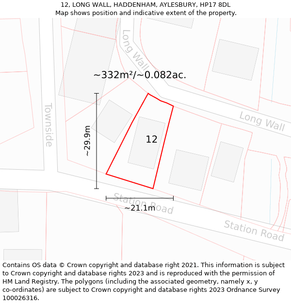 12, LONG WALL, HADDENHAM, AYLESBURY, HP17 8DL: Plot and title map