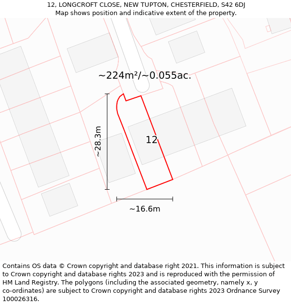 12, LONGCROFT CLOSE, NEW TUPTON, CHESTERFIELD, S42 6DJ: Plot and title map