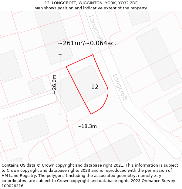 12, LONGCROFT, WIGGINTON, YORK, YO32 2DE: Plot and title map