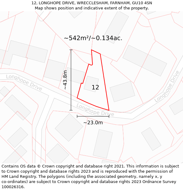 12, LONGHOPE DRIVE, WRECCLESHAM, FARNHAM, GU10 4SN: Plot and title map